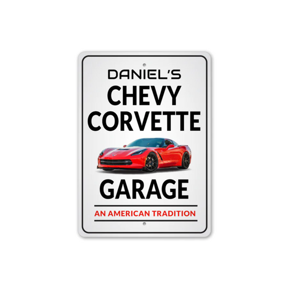 Personalized Chevy Corvette Garage Sign - Aluminum Sign