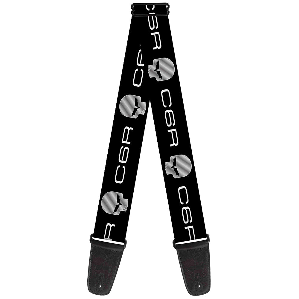 C6R Corvette Racing Skull Logo Black & Silver Guitar Strap