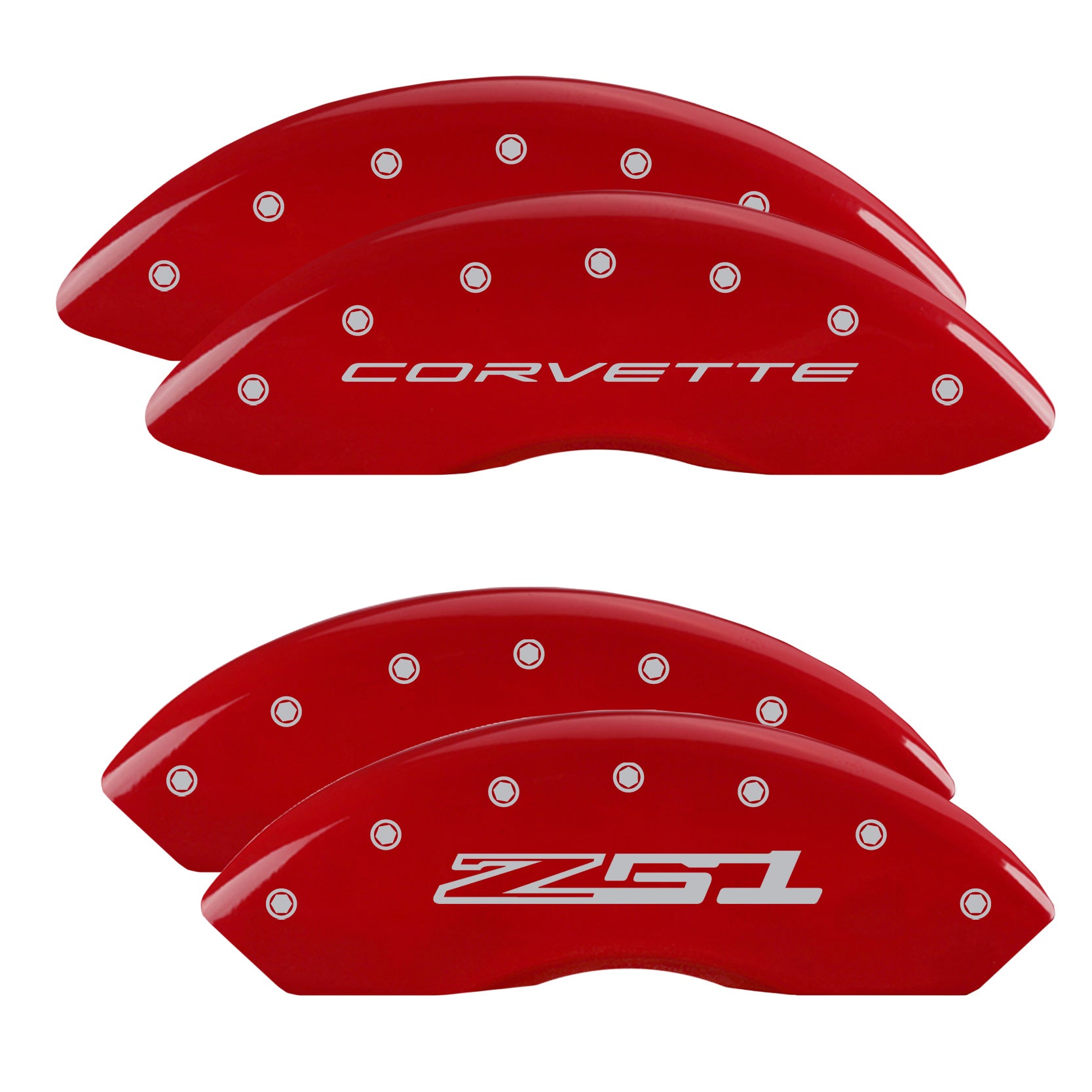 Corvette C8 Wordmark Front / Z51 Style 2 Rear, Red - C8 Corvette 4-Piece MGP Brake Caliper Covers