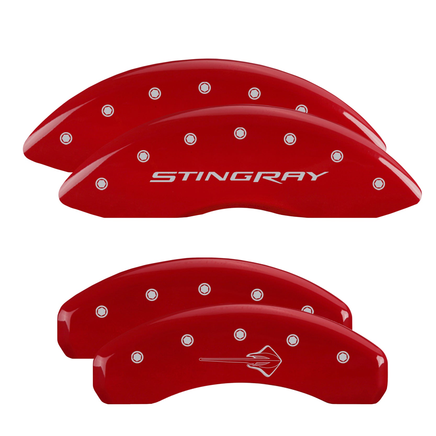 C7 Stingray Script Front / Stingray Emblem Rear, Red - C7 Corvette Grand Sport MGP Brake Caliper Covers