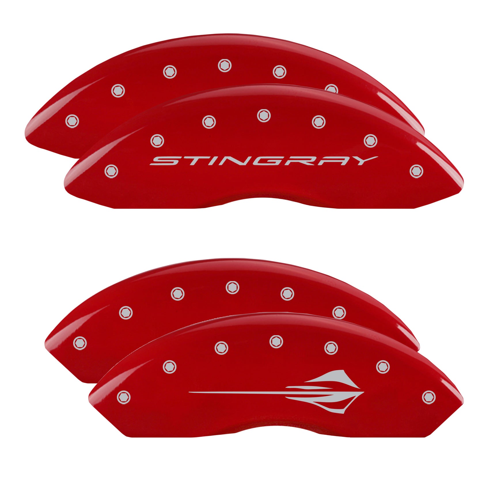STINGRAY Wordmark Front / Stingray Emblem Rear, Red - C8 Corvette 4-Piece MGP Brake Caliper Covers