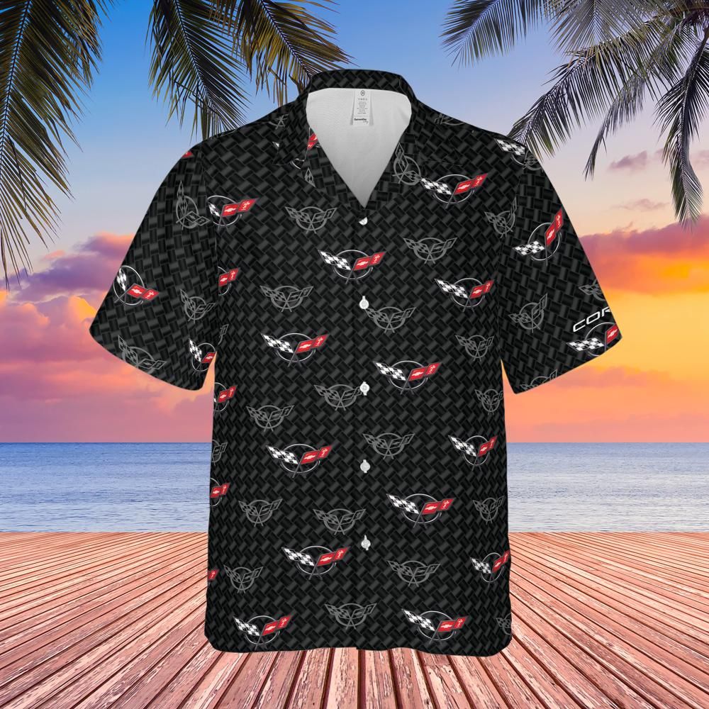 C5 Corvette Men’s Carbon Flag Repeated Logo Hawaiian Shirt