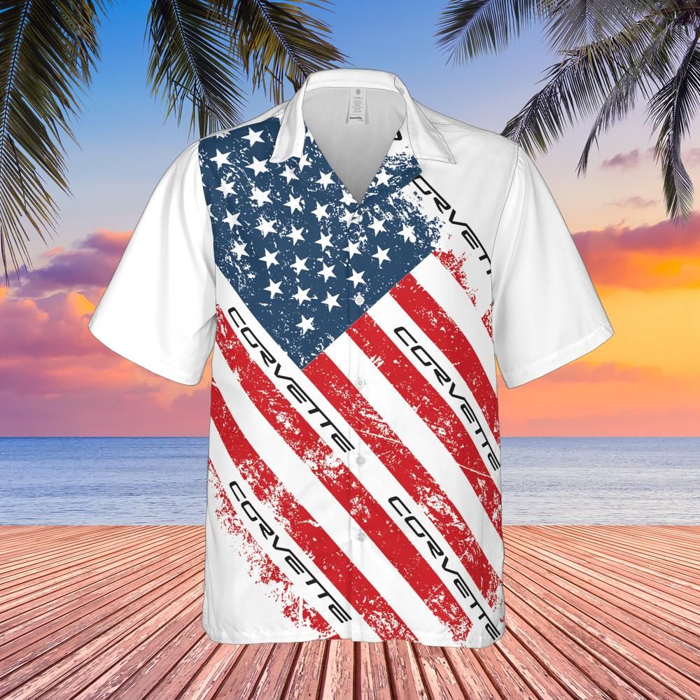 Generations Script Corvette American Flag Hawaiian Shirt
