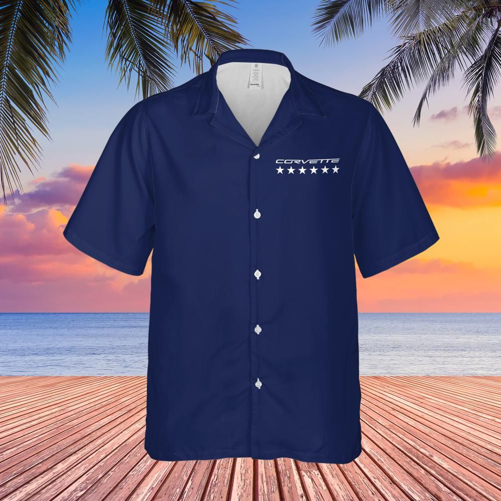 Corvette Navy Blue Americana Stars Men’s Hawaiian Shirt