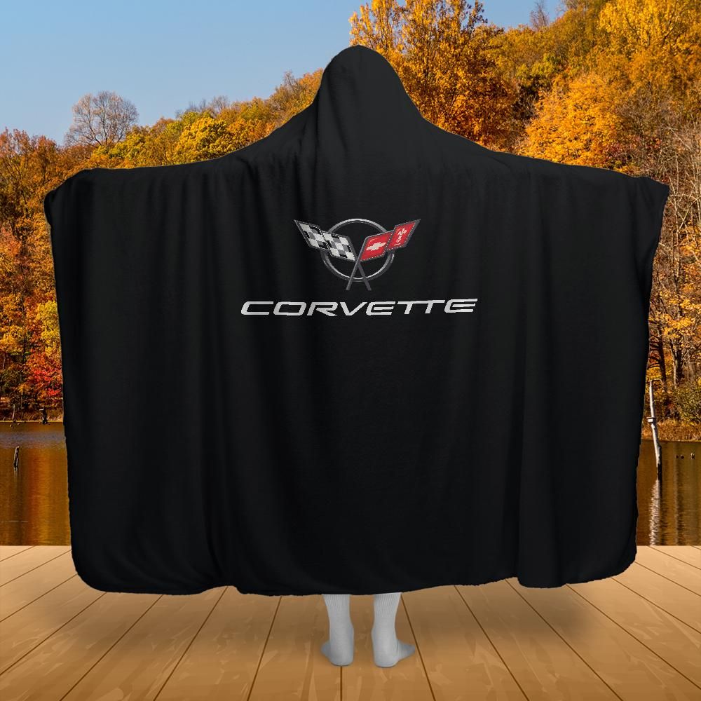 C5 Corvette Collector's Hooded Blanket – Solid Black Background & Sherpa Fleece,  Built for the Drive, Styled for the Chill, 2 Sizes