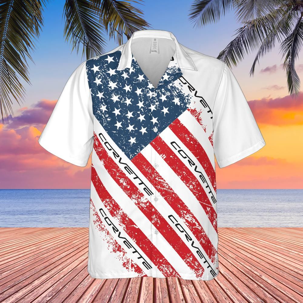 C6 Script Corvette American Flag Hawaiian Shirt Corvette Store Online