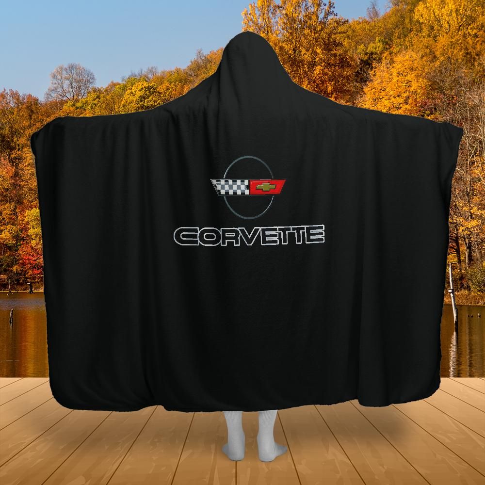 C4 Corvette Collector's Hooded Blanket – Solid Black Background & Sherpa Fleece Built for the Drive, Styled for the Chill, 2 Sizes