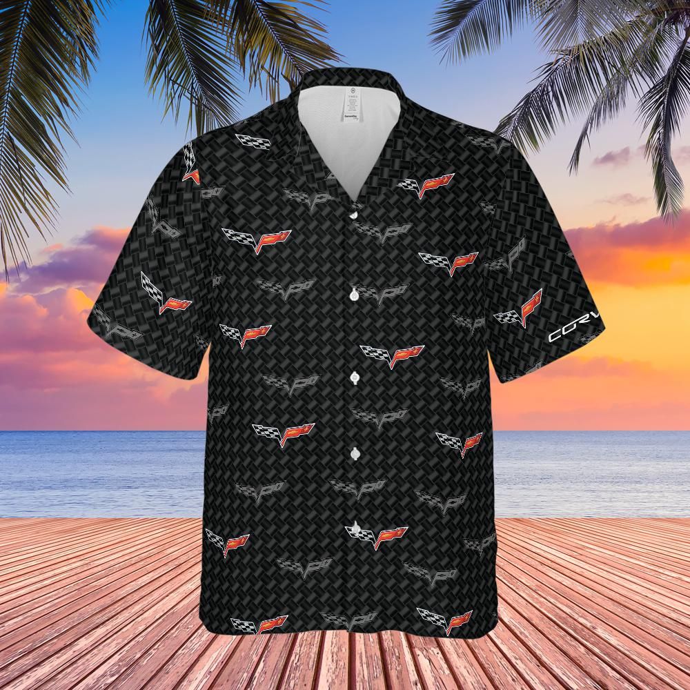 C6 Corvette Men’s Carbon Flag Repeated Logo Hawaiian Shirt