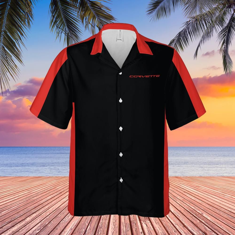 Corvette Hawaiian Shirt Black and Victory Red