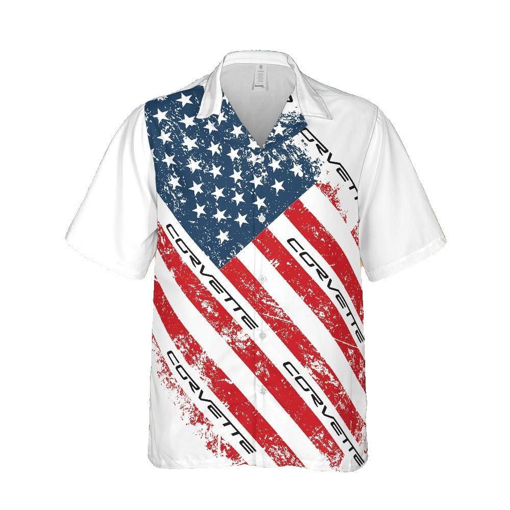 C6 Script Corvette American Flag Hawaiian Shirt