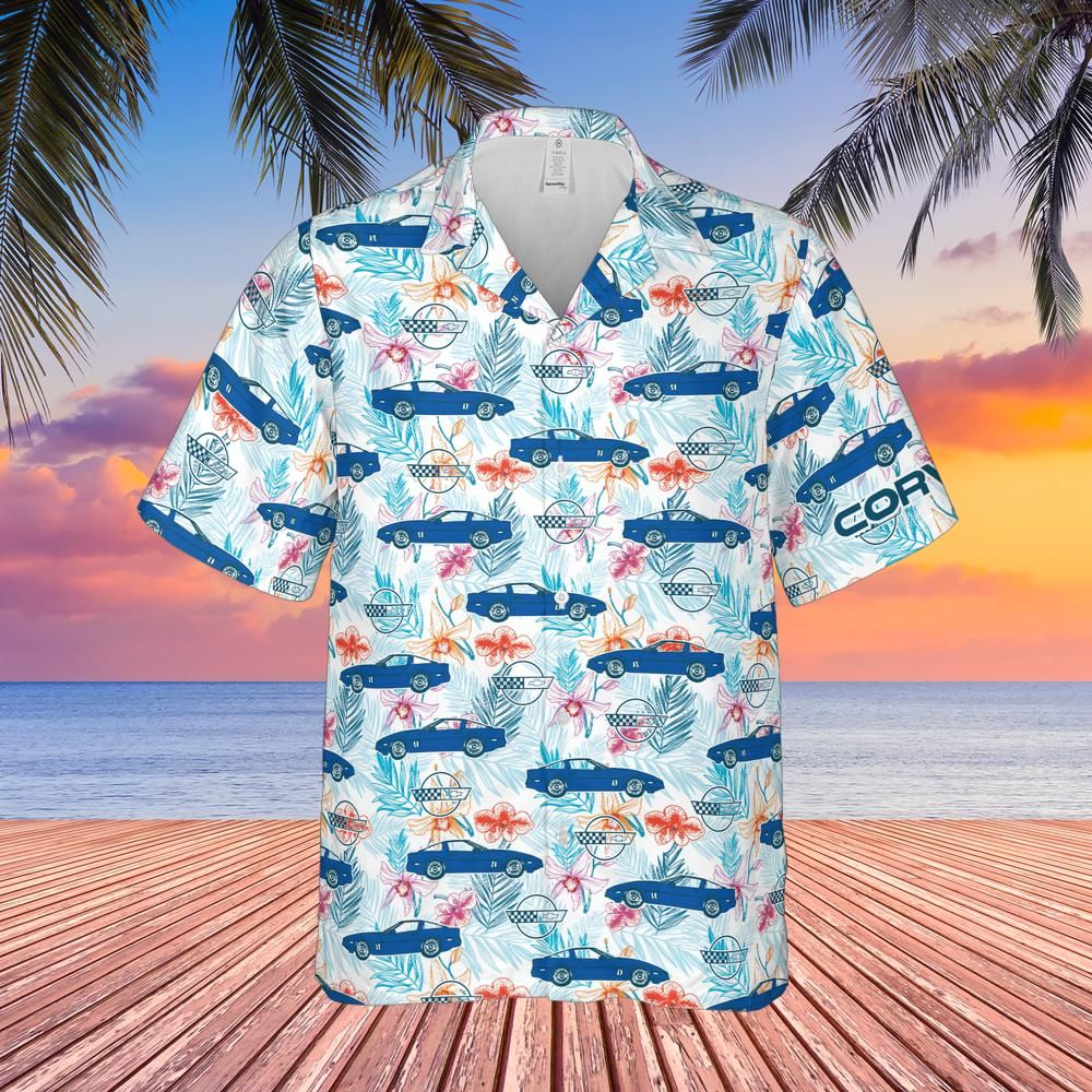 C4 Chevrolet Corvette Hawaiian Shirt Admiral Blue Men's Short Sleeve Front Button Hawaiian Shirt