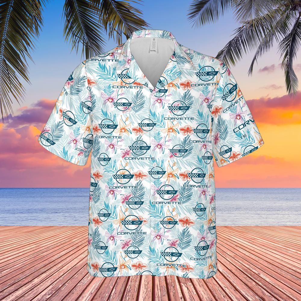 C4 Corvette Men’s Tonal Logo Tropical Floral Hawaiian Shirt