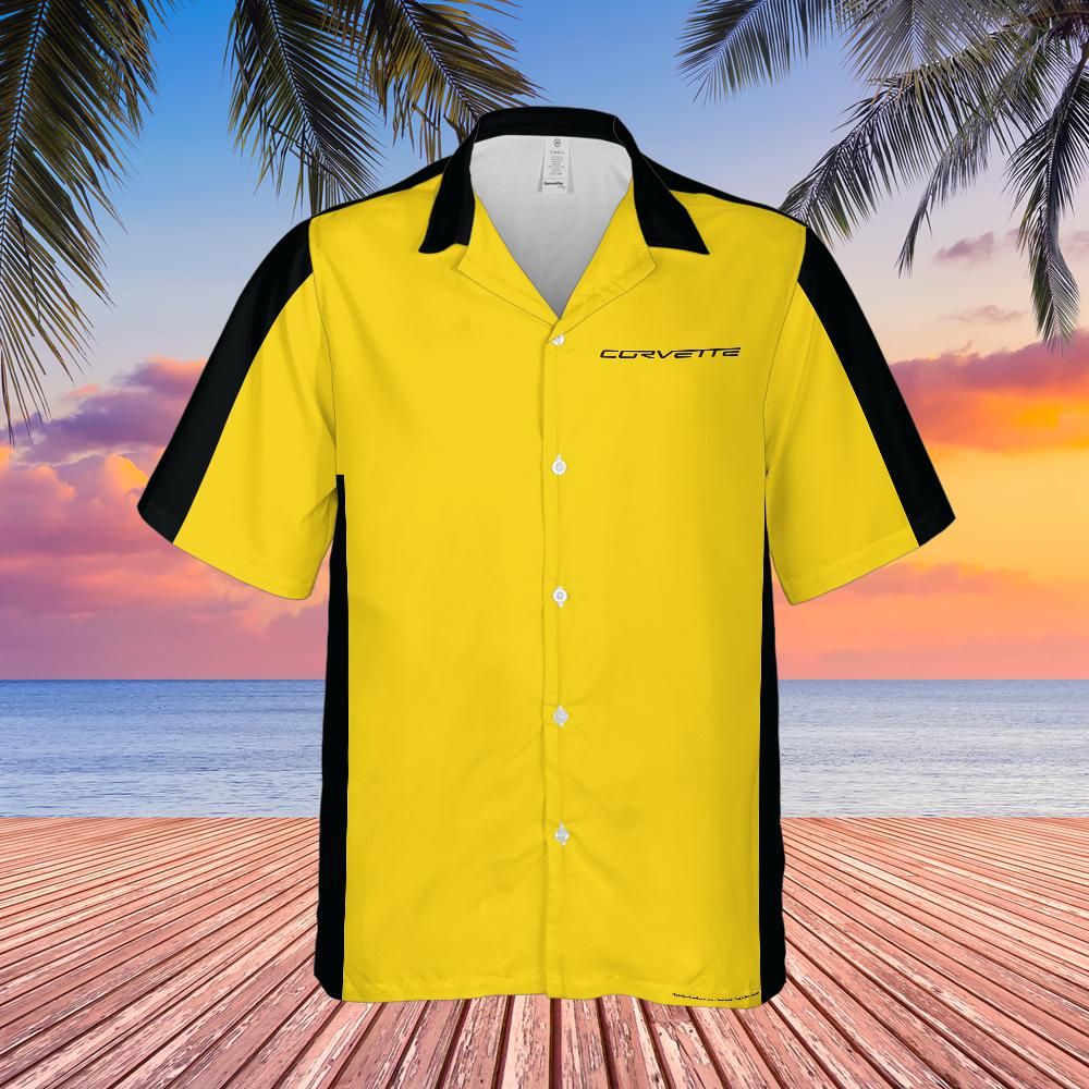 C6 Chevrolet Corvette Hawaiian Shirt Velocity Yellow and Black