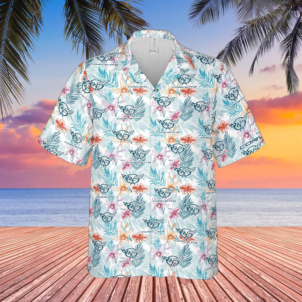 C4 Corvette Men’s Tonal Logo Tropical Floral Hawaiian Shirt