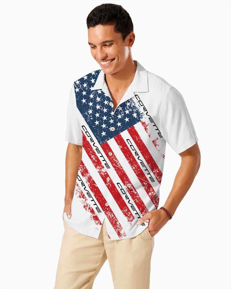 Generations Script Corvette American Flag Hawaiian Shirt