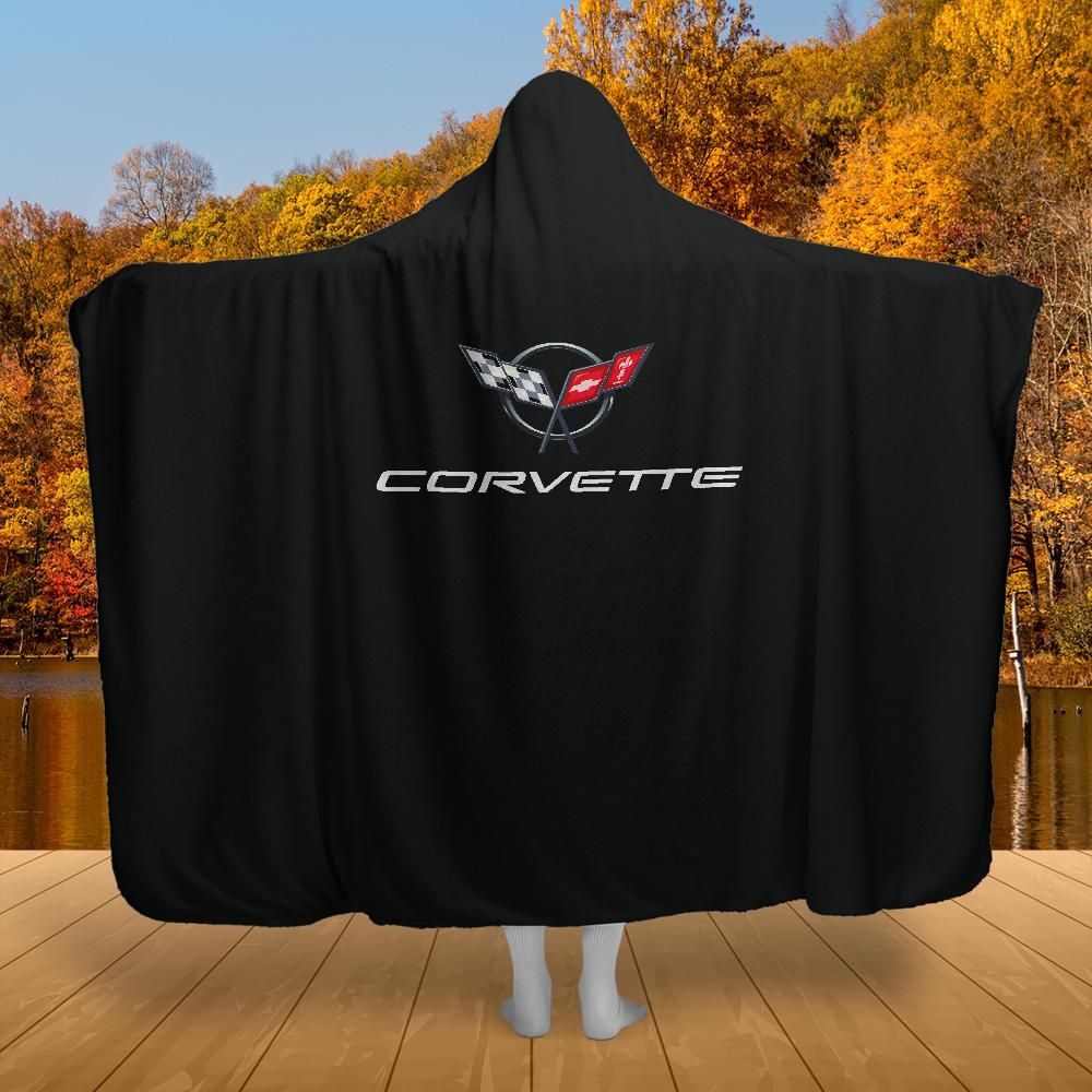 C5 Corvette Collector's Hooded Blanket – Solid Black Background & Sherpa Fleece,  Built for the Drive, Styled for the Chill, 2 Sizes
