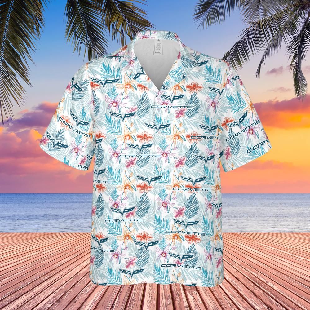 C6 Corvette Men’s Tonal Logo Tropical Floral Hawaiian Shirt