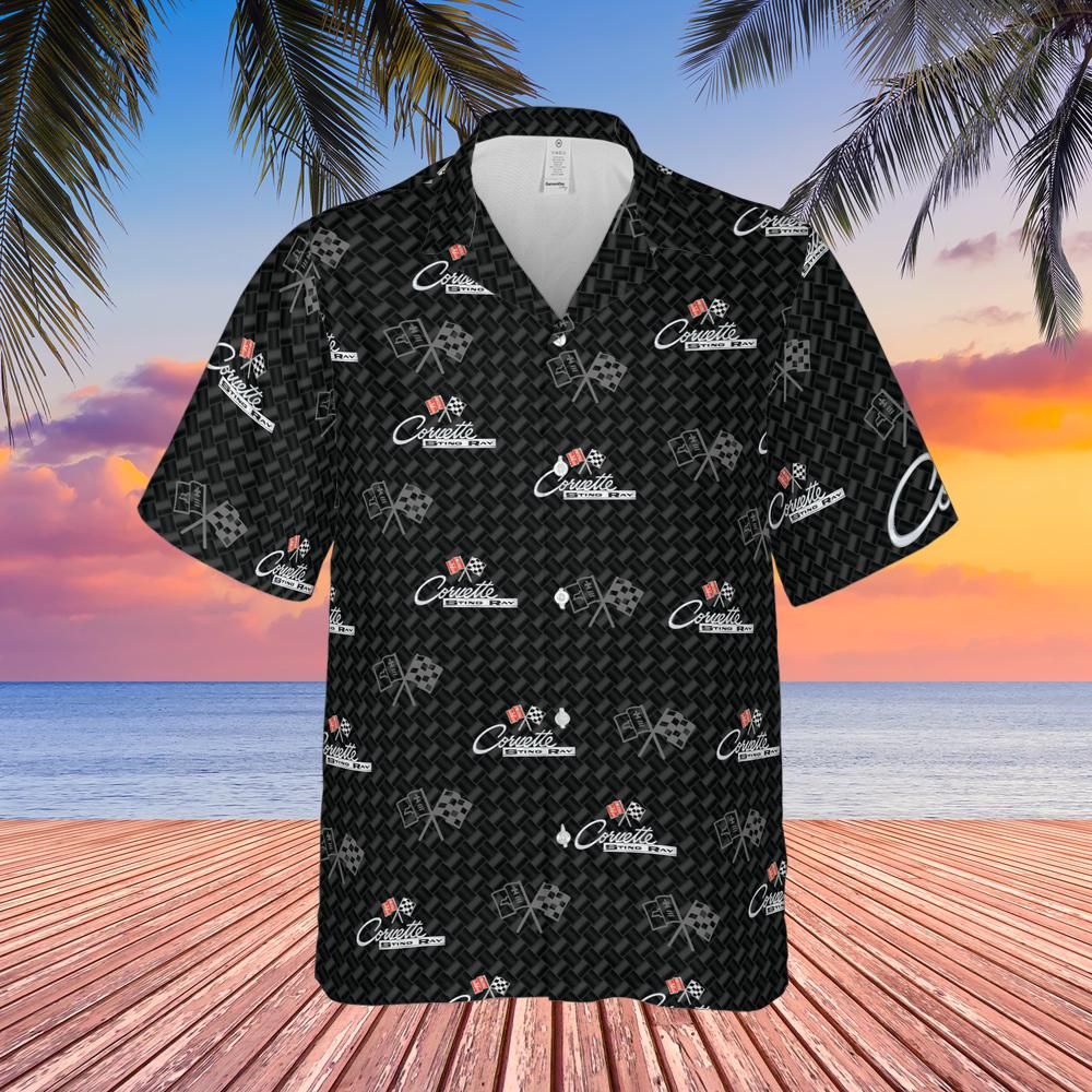 C2 Corvette Men’s Carbon Flag Repeated Logo Hawaiian Shirt