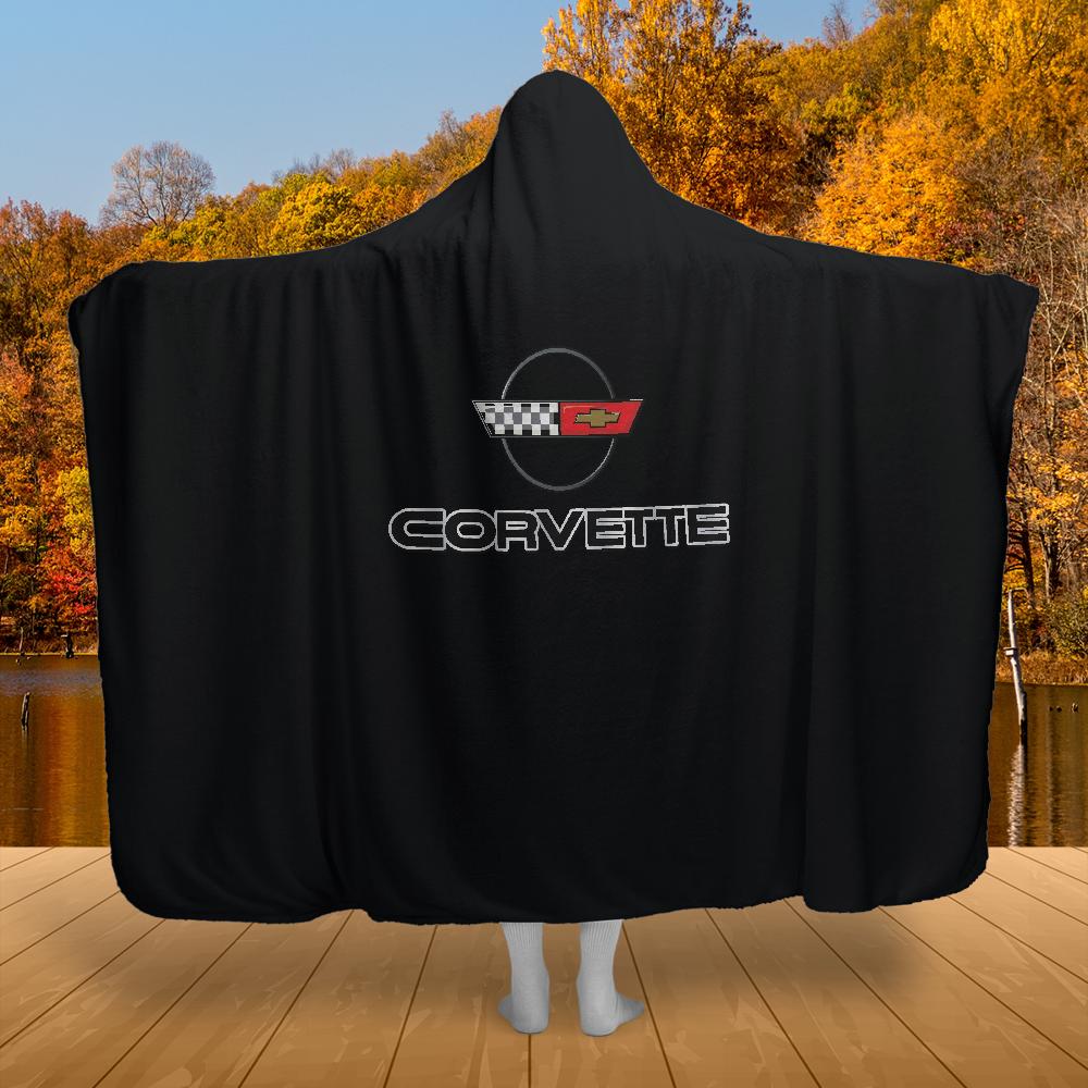 C4 Corvette Collector's Hooded Blanket – Solid Black Background & Sherpa Fleece Built for the Drive, Styled for the Chill, 2 Sizes