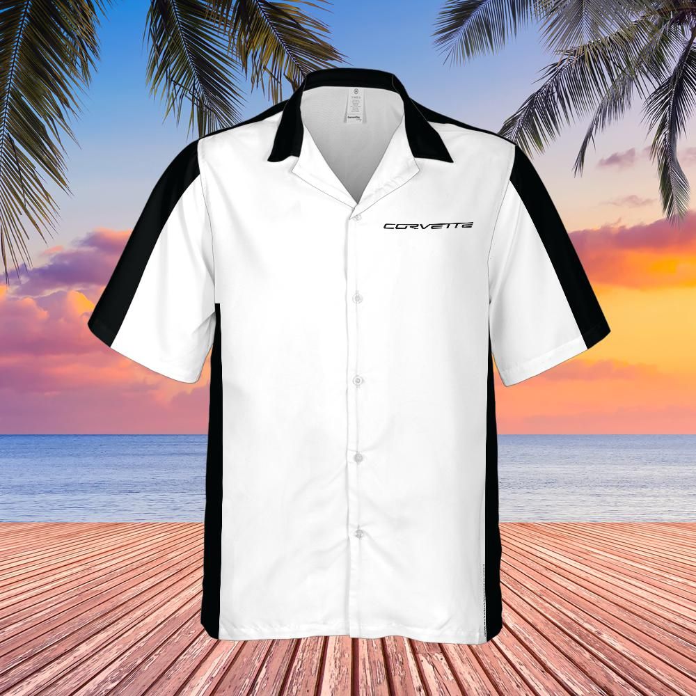 C6 Chevrolet Corvette Hawaiian Shirt Arctic White and Black