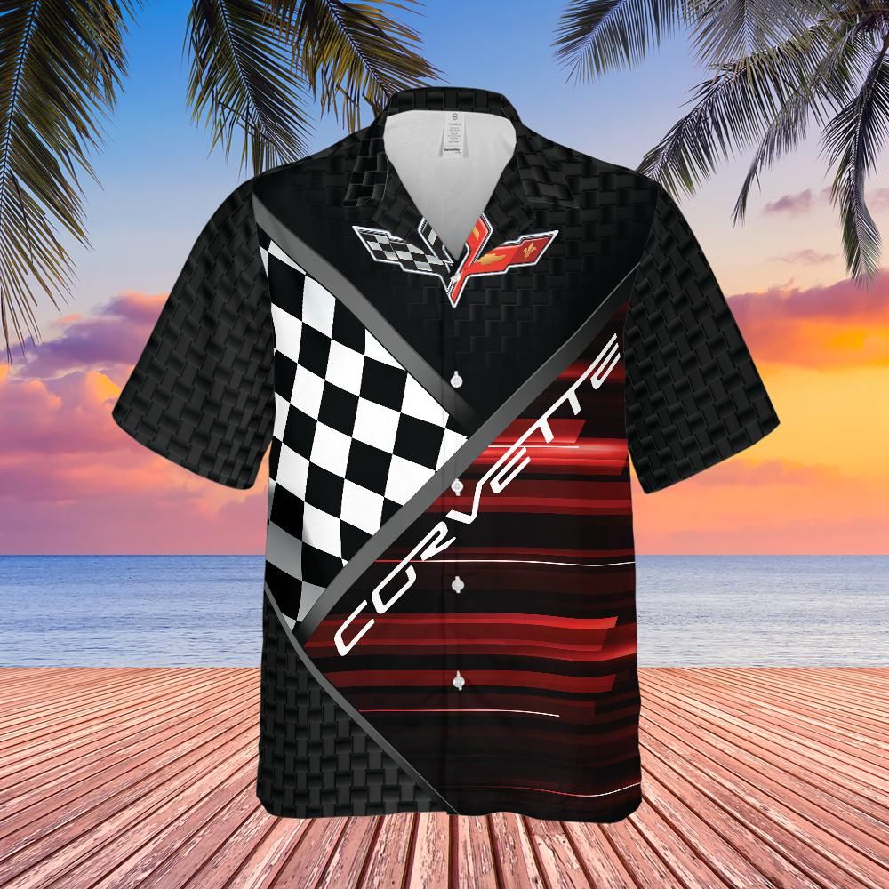 Corvette Tropic & Track 2-Pack – C6 Multicolor Hawaiian & C6 Racing Flag Shirts