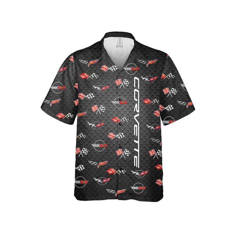 Corvette Generations Flag Logo Men's Hawaiian Shirt - Carbon