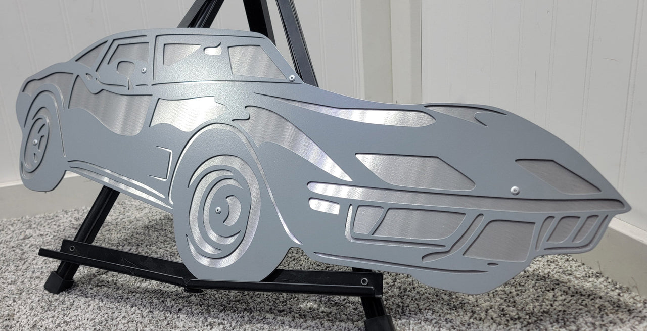 C3 Corvette 1971 Silver Decorative 3D Metal Wall Art - 24"