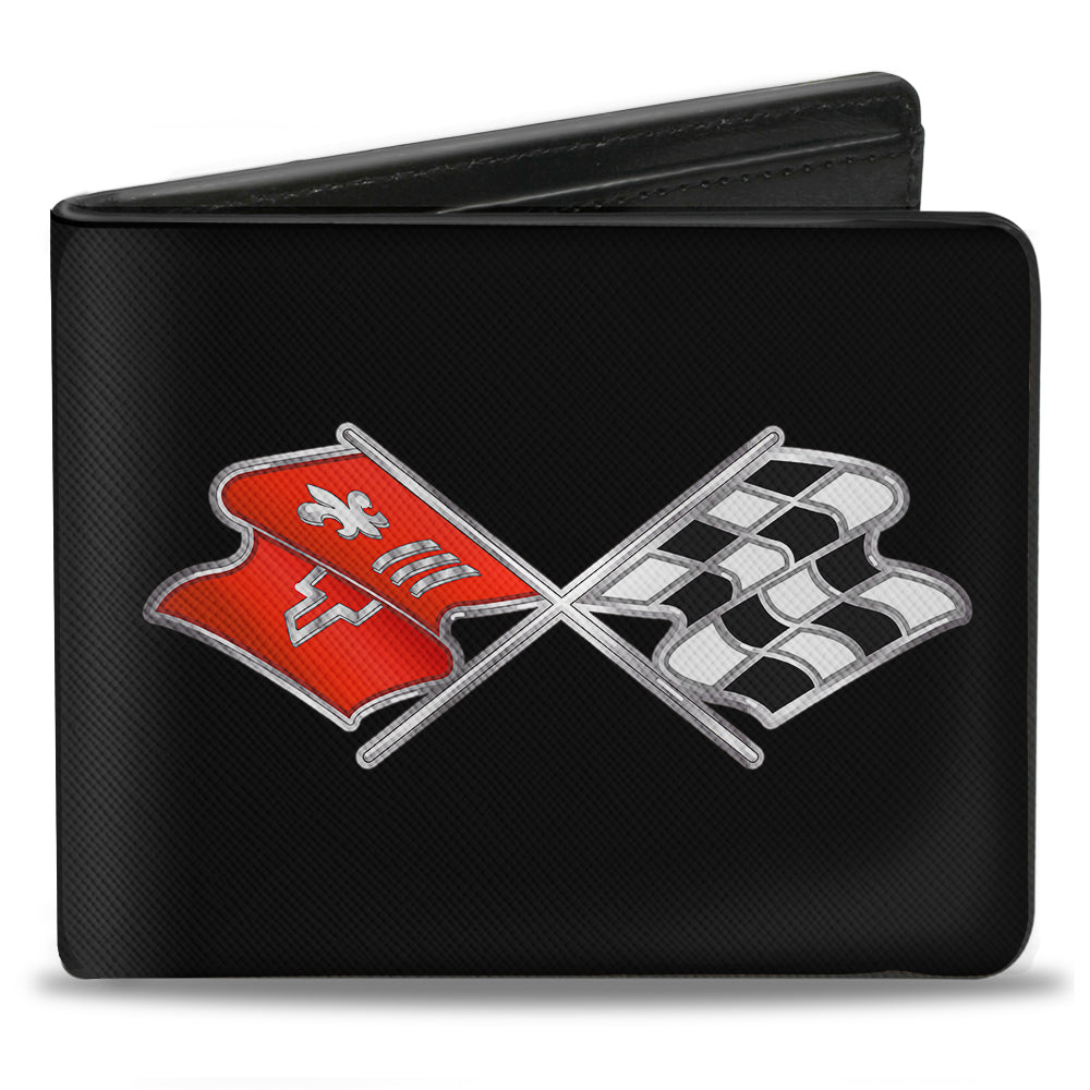 Corvette C3 Crossed Flags Logo Bi-Fold Wallet - Black