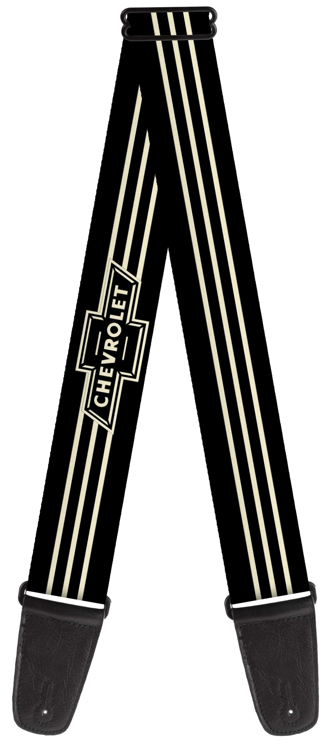 Vintage Chevrolet Bowtie 3-Stripe Black Ivory Guitar Strap