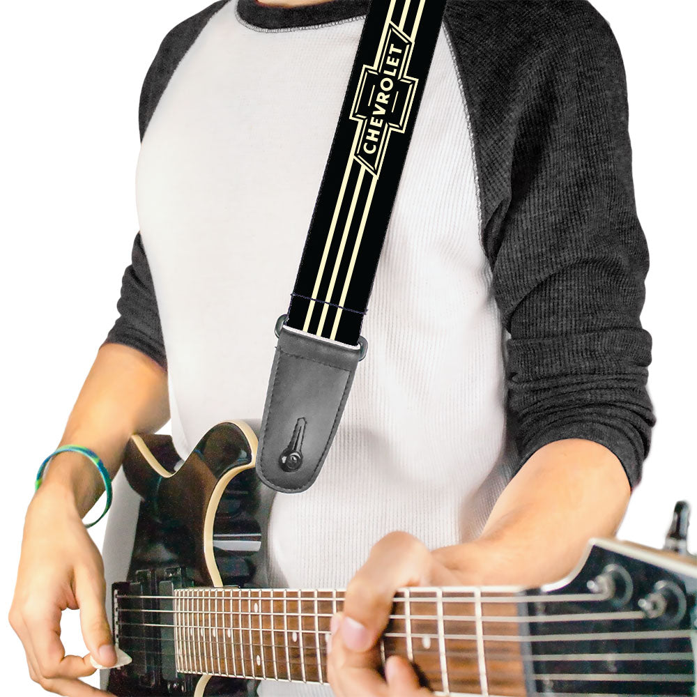 Vintage Chevrolet Bowtie 3-Stripe Black Ivory Guitar Strap