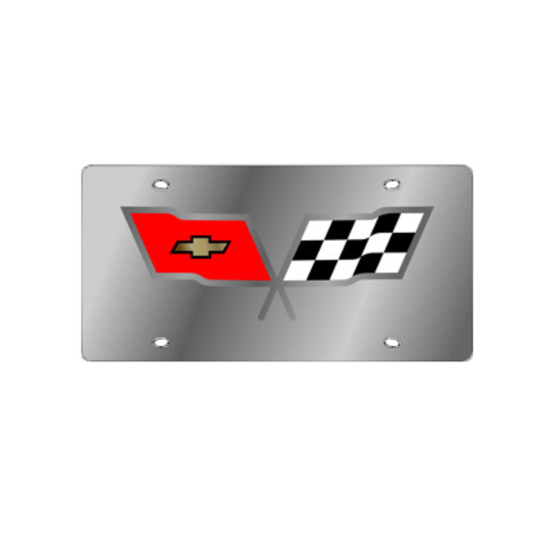1968-1982 Corvette Stainless License Plate Cover - Flags - CA