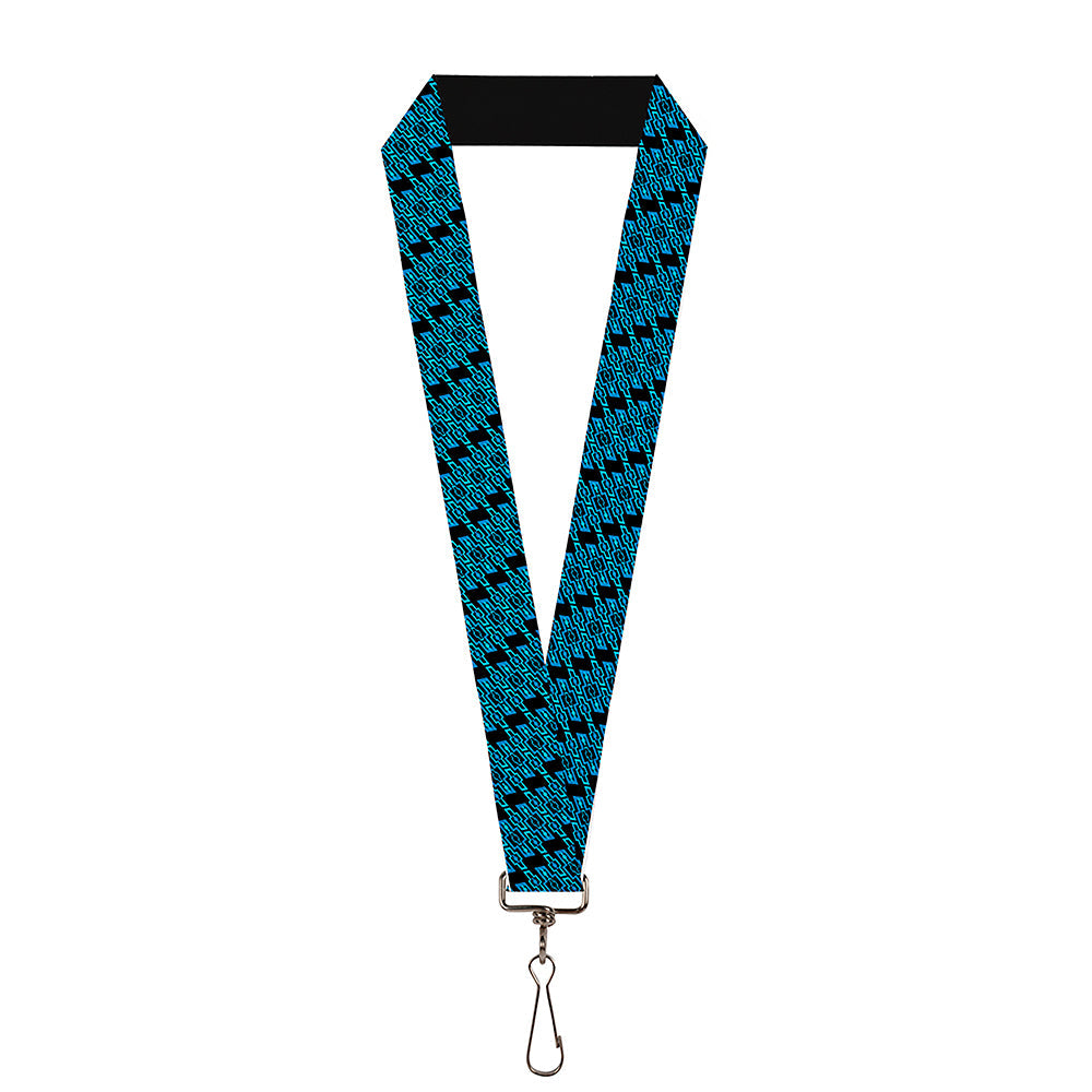 Diagonal Retro Chevy Bowtie Monogram Black & Blue Lanyard - 1.0"