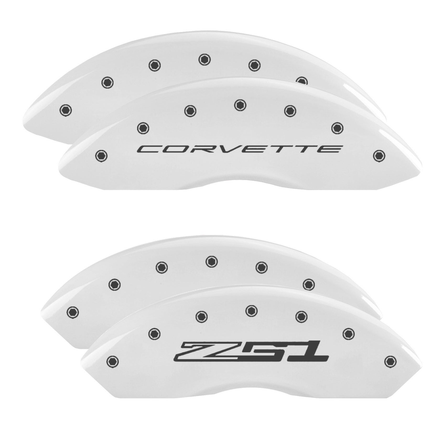 Corvette Wordmark C8 Front / Z51 Style 2 Rear, White - C8 Corvette 6-Piece MGP Brake Caliper Covers