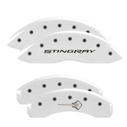 C7 Stingray Script Front / Stingray Emblem Rear, White - C7 Corvette Stingray MGP Brake Caliper Covers