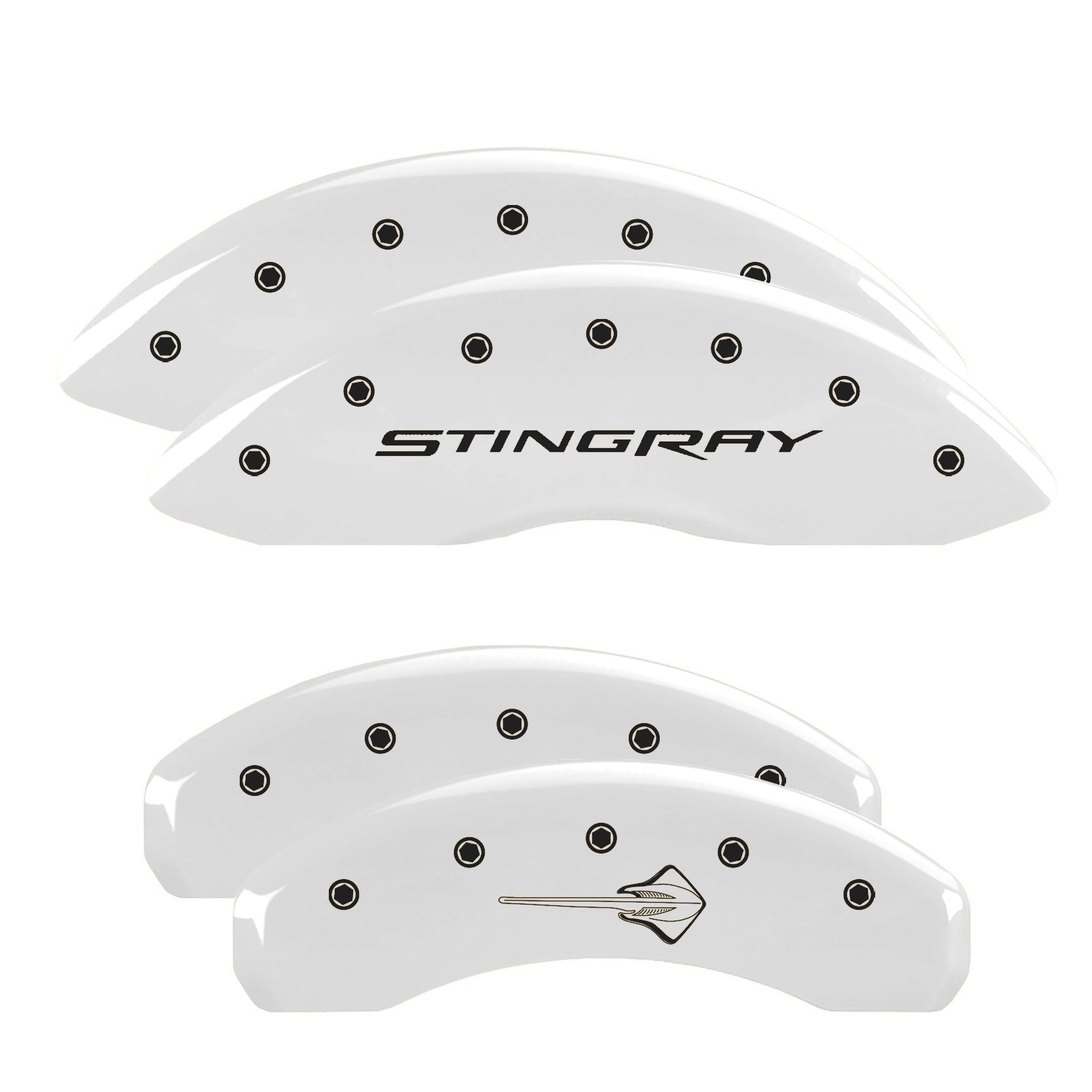 C7 Stingray Script Front / Stingray Emblem Rear, White - C7 Corvette Stingray MGP Brake Caliper Covers