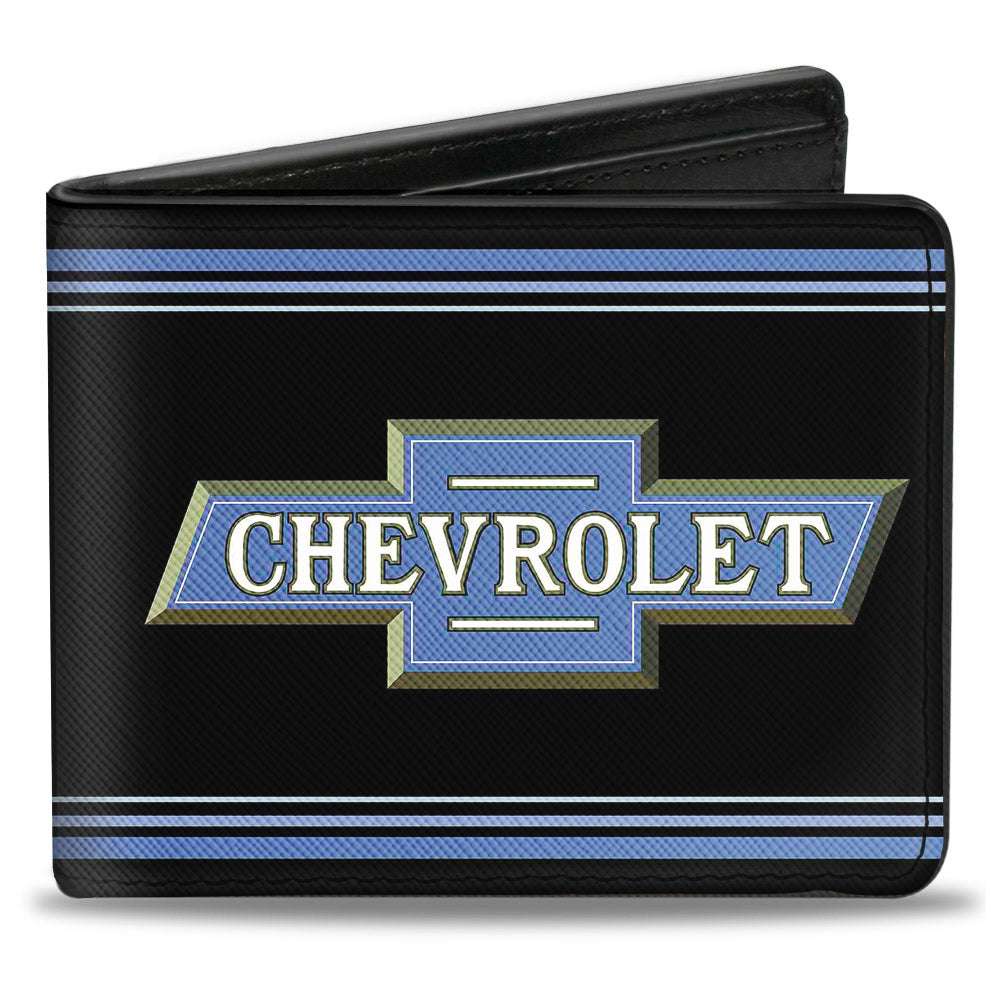 1916 Chevrolet Bowtie Logo Black & Blue Stripes Bi-Fold Wallet