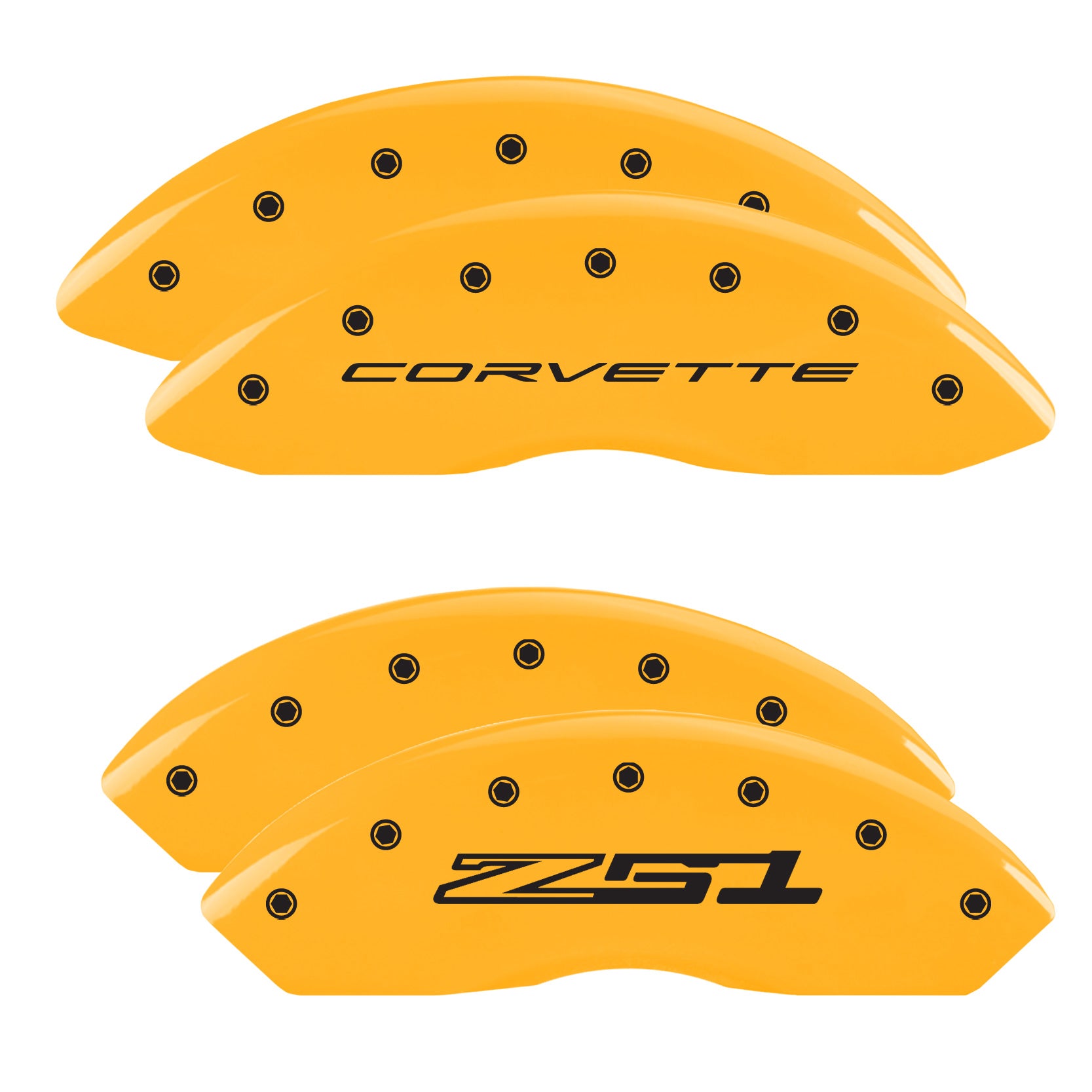 Corvette C8 Wordmark Front / Z51 Style 2 Rear, Yellow - C8 Corvette 4-Piece MGP Brake Caliper Covers