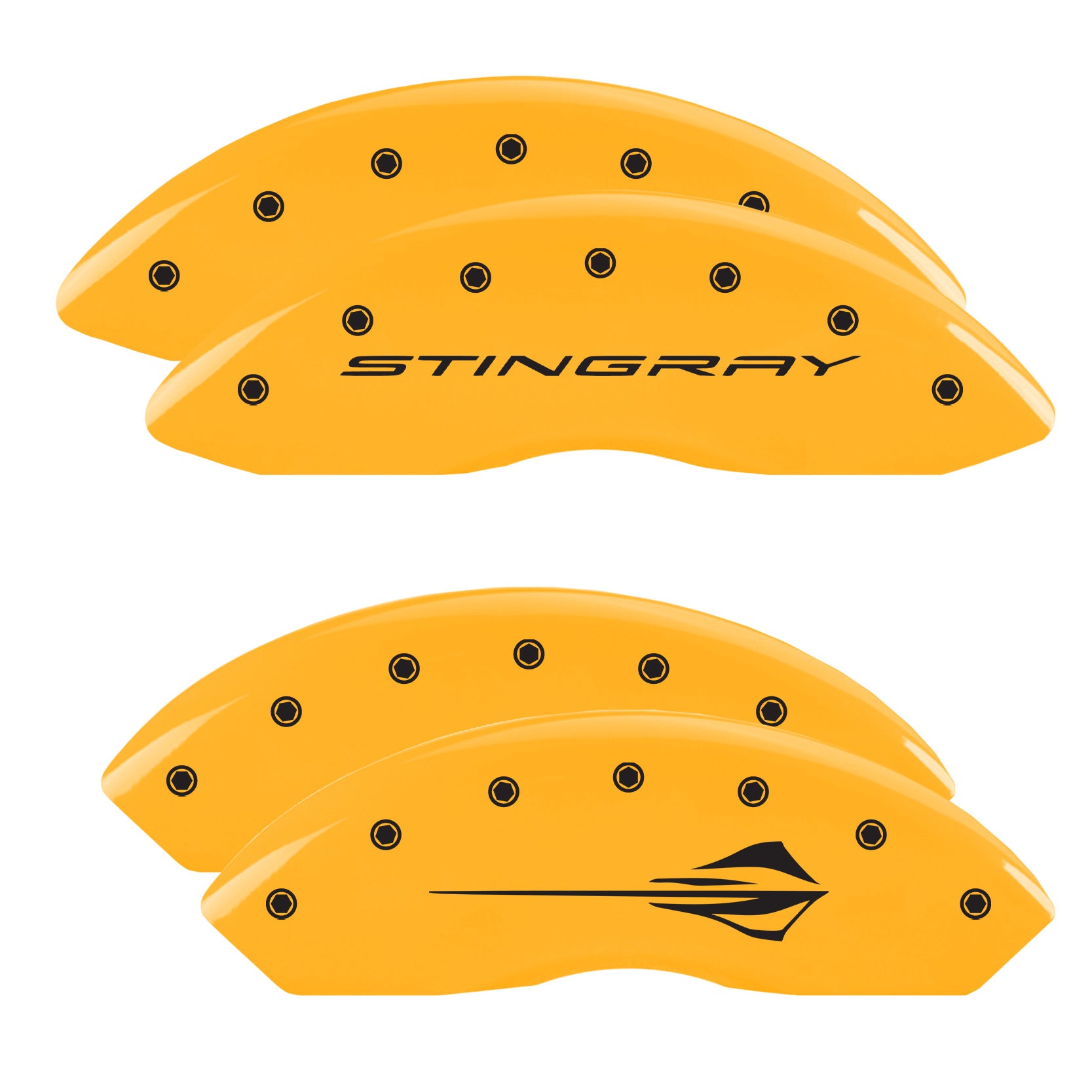 STINGRAY Wordmark Front / Stingray Emblem Rear, Yellow - C8 Corvette 6-Piece MGP Brake Caliper Covers