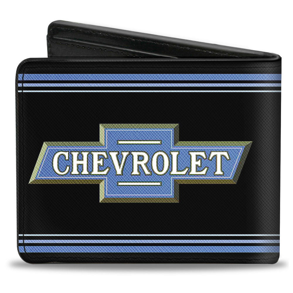 1916 Chevrolet Bowtie Logo Black & Blue Stripes Bi-Fold Wallet