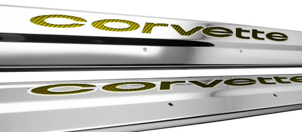 C3 Corvette Doorsills Polished Stainless w/Carbon Fiber 2Pc 1978-1982 - [Corvette Store Online]