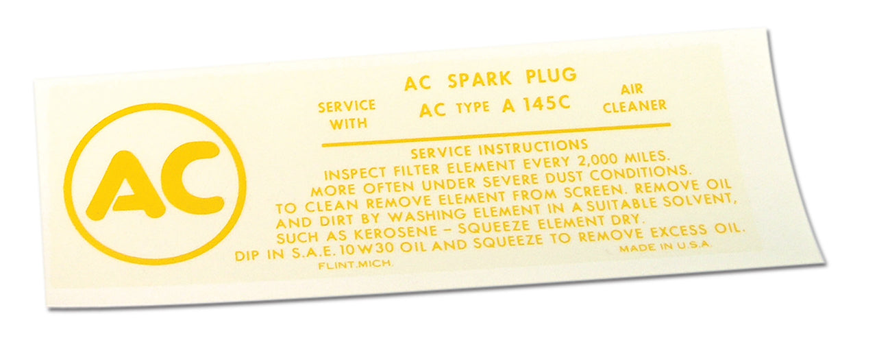 1962 Corvette Decal Air Cleaner Instructions Fuel Injection - CA