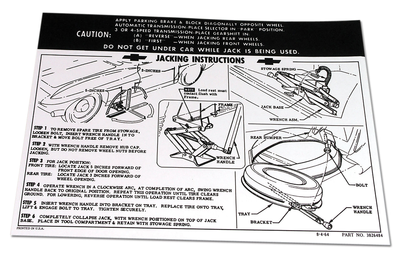 1965-1966 Corvette Decal Jacking Instruction - CA