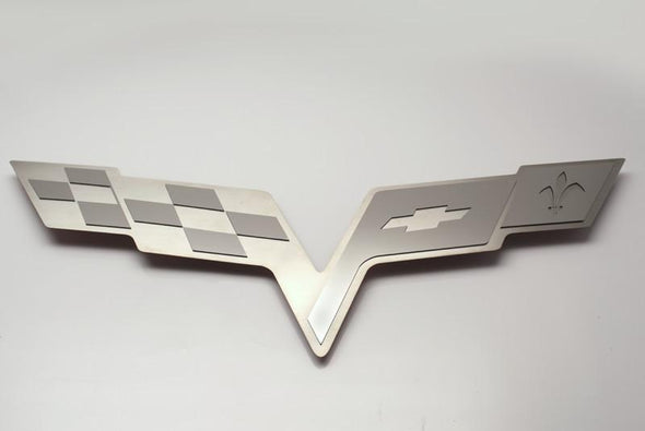 C6 Corvette Crossed Flags Hood Badge  | Factory Hood Pad | Stainless Steel