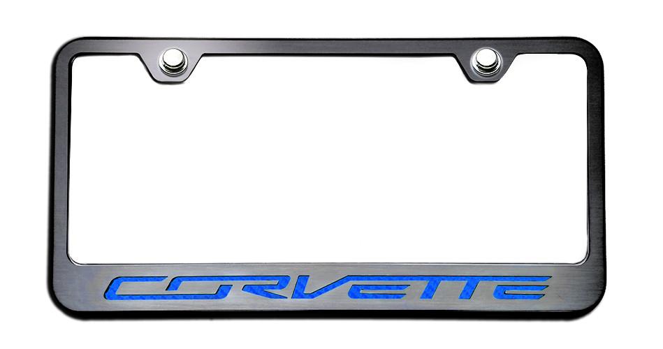 C7 Corvette Stingray | License Plate Frame | Brushed Black | Corvette Lettering - [Corvette Store Online]