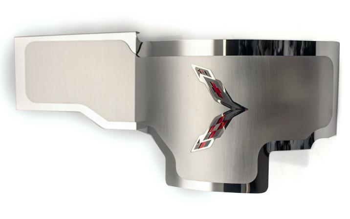 C7 Corvette Alternator Cover Crossed Flags Emblem | Stainless Steel