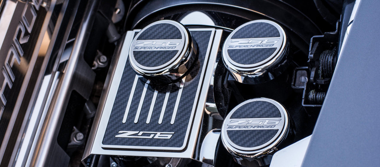 C7 Corvette 'Z06 SUPERCHARGED' Fluid Cap Cover Set | Carbon Fiber