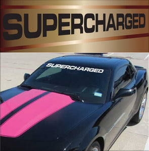 1953-2023 Universal SUPERCHARGED Script Windshield Decal - Solid Lettering - 40in - Matte Black