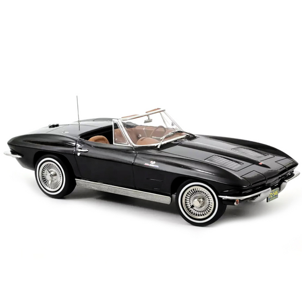 1963-c2-corvette-stingray-convertible-black-1-18-diecast-model-car-by-norev