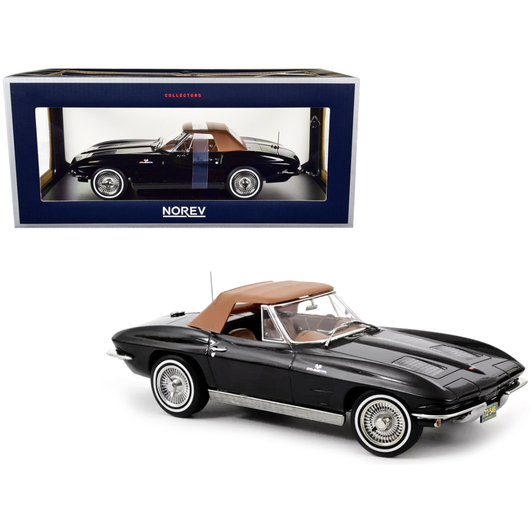 1963 C2 Corvette Stingray Convertible Black 1/18 Diecast Model Car by Norev