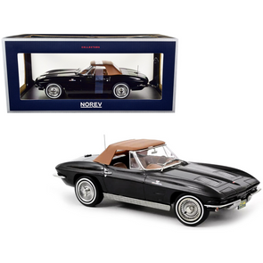 1963-c2-corvette-stingray-convertible-black-1-18-diecast-model-car-by-norev